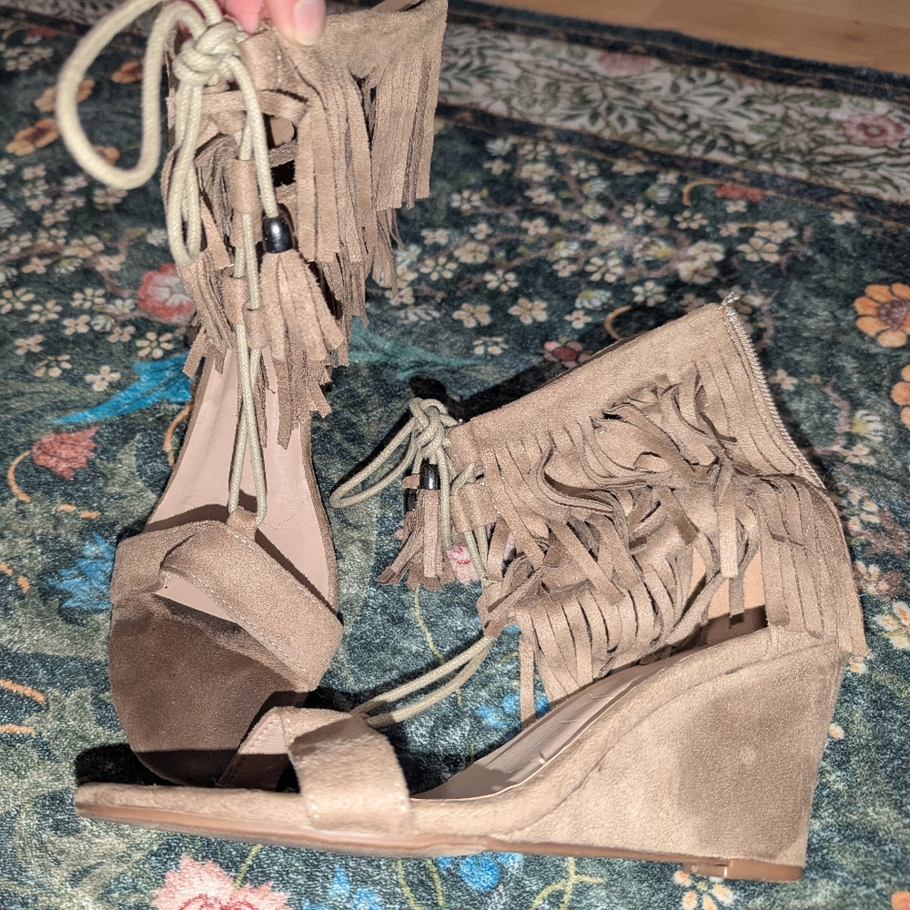 Suede Moccasin Tassle Heels
